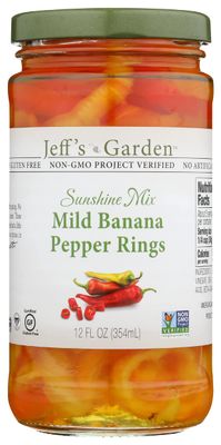 Jeff&#39;s Garden Mild Banana Pepper Rings, Gluten Free &amp; Non-GMO, 12 FL Oz (Pack of 6)