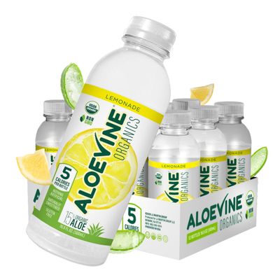 Aloe Vera Juice, No-Pulp Organic Aloe Vera Drink, Healthy Juice with Aloe Powder and Lemon Juice, 5 Calories, Low Sugar, No Artificial Ingredients, 16.9 oz, 12 Pack, Lemonade - Aloevine Organics