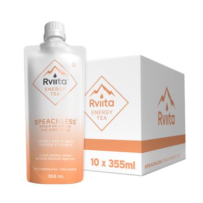Rviita Energy Tea - Peach, Premium Energy Drink, Clean Natural Ingredients, 141mg Caffeine, Low-Calorie, Low-Sugar, Ready-to-drink (12oz x 10-Pack)