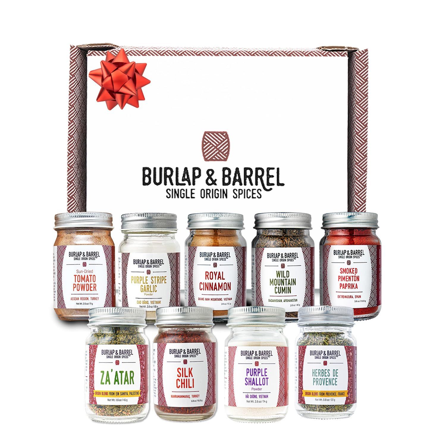Burlap &amp; Barrel 9-Pack Spice Gift Set - As Seen On Shark Tank! - 9 Spices Selected for the Curious Cook - Seasonings for Cooking - Gift for Mom - 9 Full Size Jars Including Cinnamon, Garlic &amp; Lime