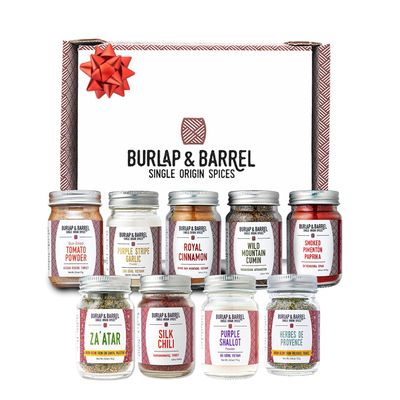 Burlap &amp; Barrel 9-Pack Spice Gift Set - As Seen On Shark Tank! - 9 Spices Selected for the Curious Cook - Seasonings for Cooking - Gift for Mom - 9 Full Size Jars Including Cinnamon, Garlic &amp; Lime