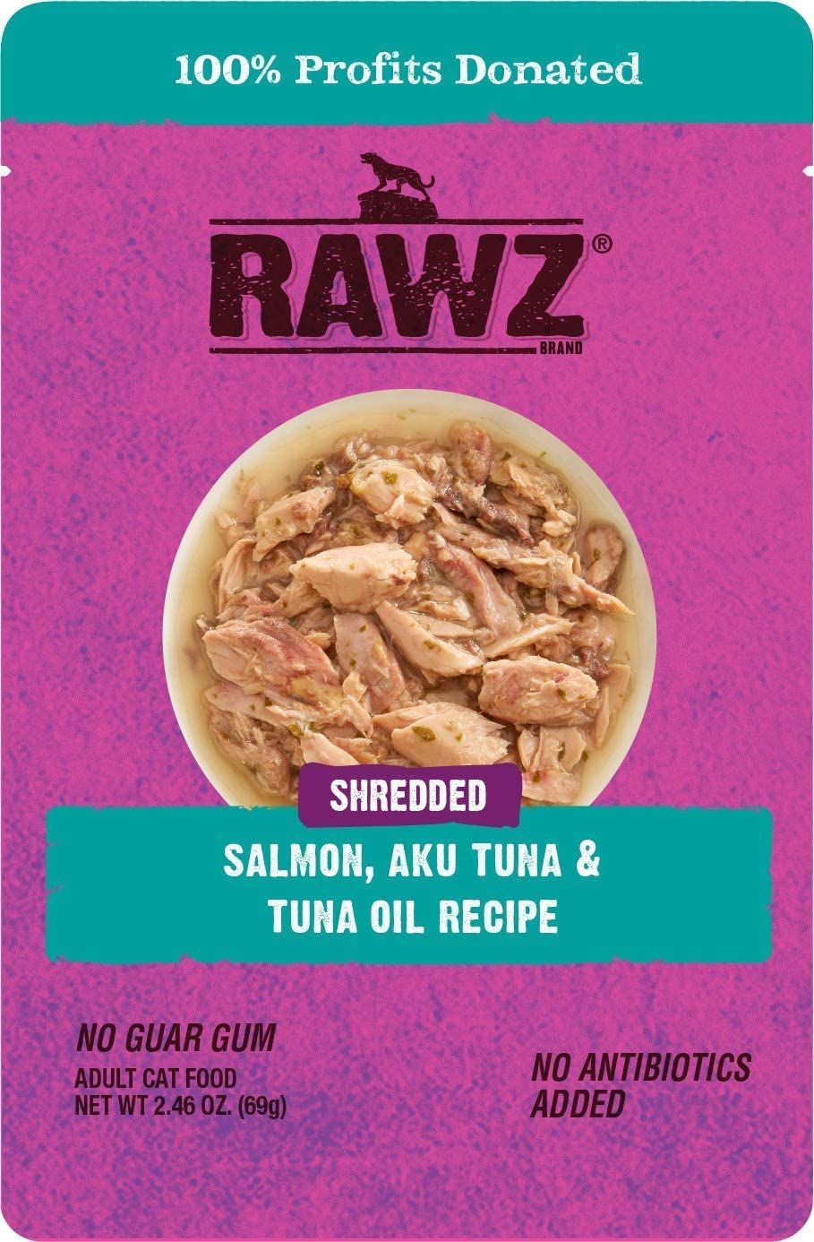 RAWZ Shredded Salmon, Aku Tuna &amp; Tuna Oil Recipe 8/2.46 oz Pouches