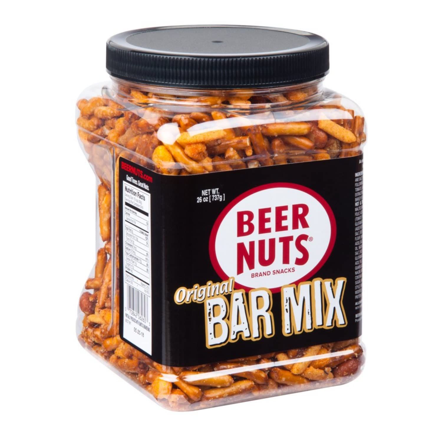 BEER NUTS Original Bar Mix - Crunchy Party Pretzels, Cheese Sticks, Sesame Sticks, Roasted Corn Nuts, &amp; Original Roasted Sweet Glazed Salted Peanuts - Chips Alternative Snack - 26oz Resealable Jar