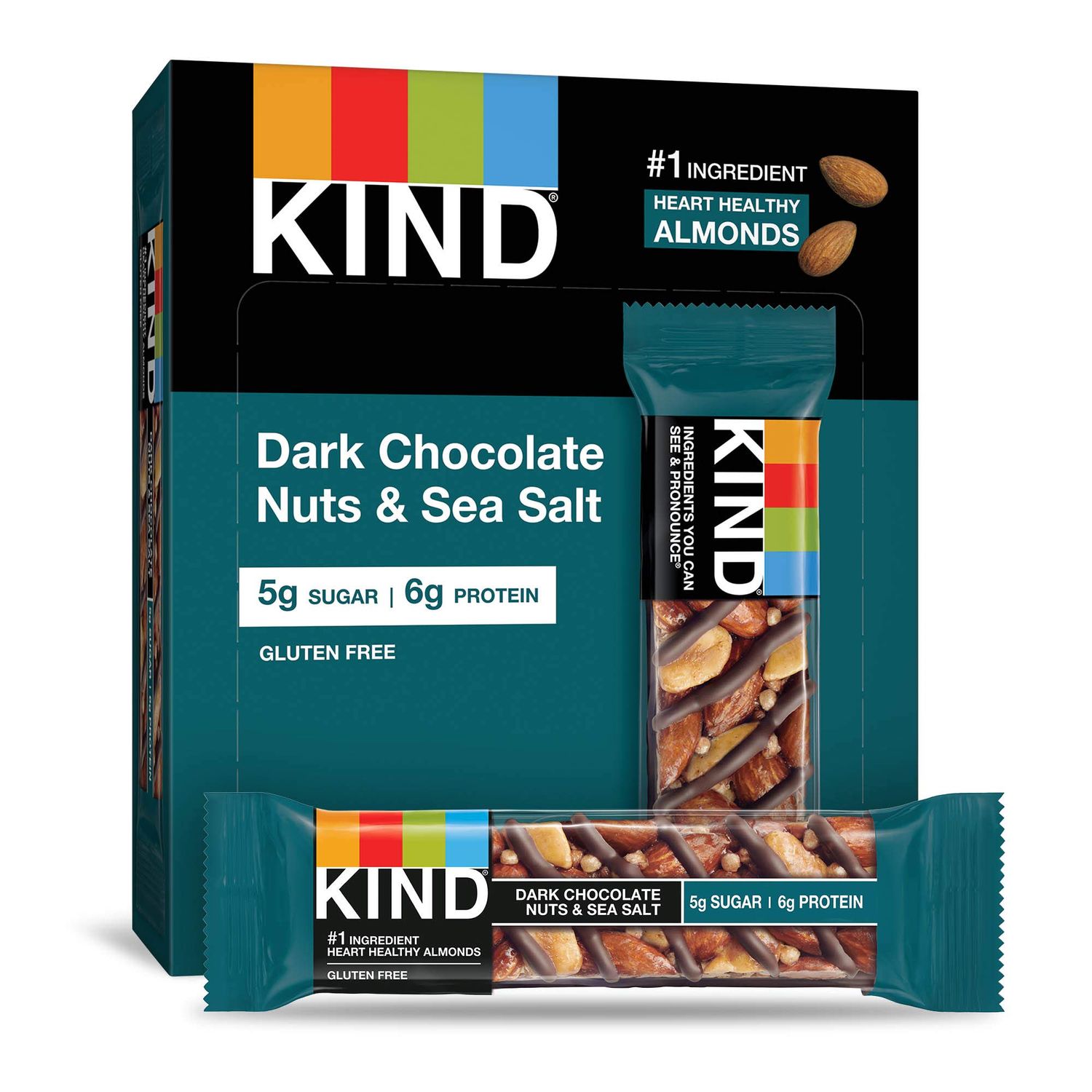 KIND Bars, Dark Chocolate Nuts &amp; Sea Salt, Healthy Snacks, 6g Protein, Gluten Free, Low Sugar, 6 Count