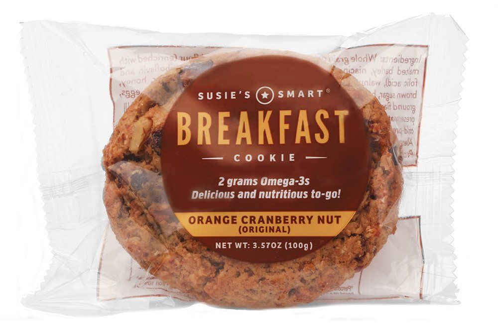 Susie&#39;s Smart Breakfast Cookie, Orange, Cranberry Nut, Healthy, Omega-3s and Protein Rich Soft Chewy Home-baked Cookie, 3.57 Ounce (Pack of 18)