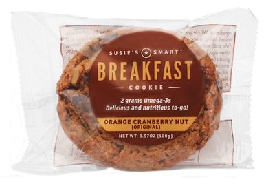 Susie&#39;s Smart Breakfast Cookie, Orange, Cranberry Nut, Healthy, Omega-3s and Protein Rich Soft Chewy Home-baked Cookie, 3.57 Ounce (Pack of 18)