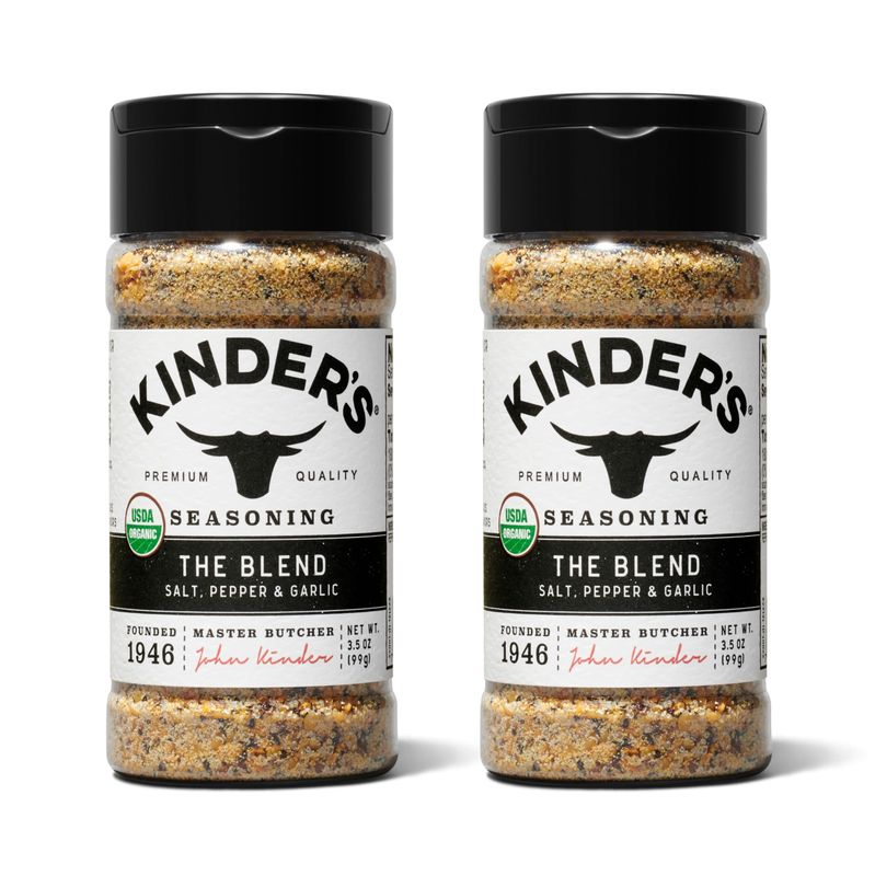 Kinder&#39;s Organic The Blend Seasoning (Salt, Pepper and Garlic), Premium Quality Seasoning, MSG Free and USDA Certified Organic, 3.5oz 2 Pack