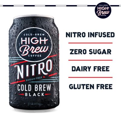 High Brew Coffee, Nitro Black, Cold Brew Coffee, Sugar Free, Dairy Free, 10 Fl Oz, Ready-To-Drink (Pack of 12)