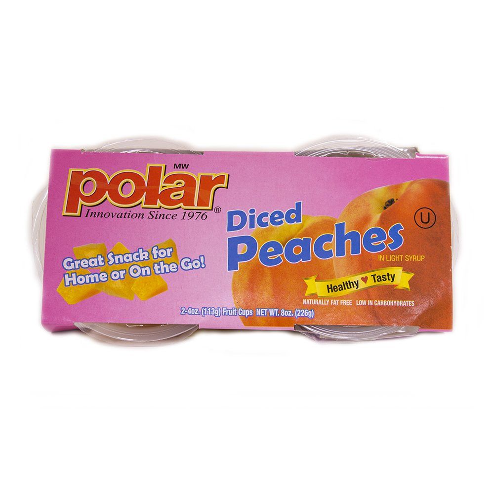 MW Polar Snack Cups, 24 Cups of Diced Yellow Peaches in Light Syrup, (12 Packs of 2-Count 4 oz.), Convenient Snack Pack