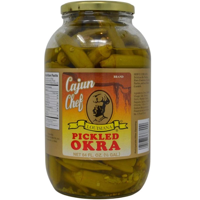 Cajun Chef Pickled Okra 64oz - One Half Gallon (Pack of 1) - Great in Bloody Mary&#39;s - Versatile Garnish for Sandwiches, Salads, Martini&#39;s, Cheese Boards, and More