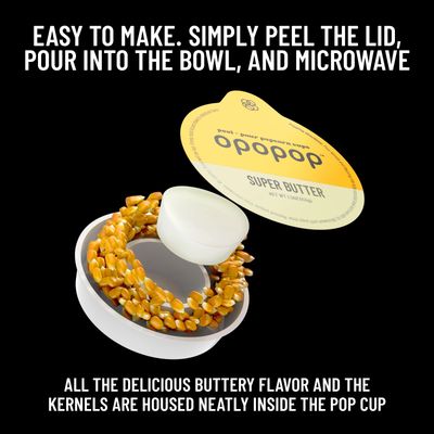 Opopop Microwave Popcorn - Pop Cups Super Butter 6-Pack, Non-GMO Gourmet Popcorn Kernels & Popcorn Flavoring, Butter Popcorn, Gluten Free Snacks, Easy to Make and No Mess