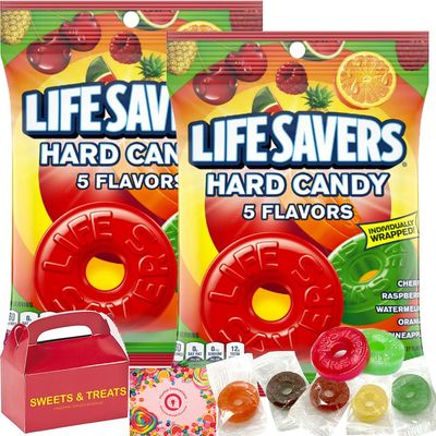 Life Savers Hard Candy Breath Mints &amp; Refreshing Taste | Flavored Individually Wrapped LifeSaver - Cherry Raspberry Watermelon Orange Pineapple - Easter Candy (5 Flavors &amp; Assorted Colors - 2 bags)