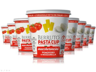 Berruto Individual Pasta Cup 2.4 oz, Pomodoro Mozzarella - Recyclable Microwave Pasta Food Meals - No Palm Oil, Non-Preservatives - (8 Pack)