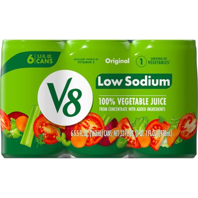 V8 Low Sodium Original 100% Vegetable Juice, 5.5 fl oz Can (6 Pack)