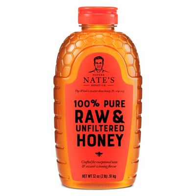 Nate&#39;s 100% Pure, Raw &amp; Unfiltered Honey - Award-Winning Taste, 32oz. Squeeze Bottle