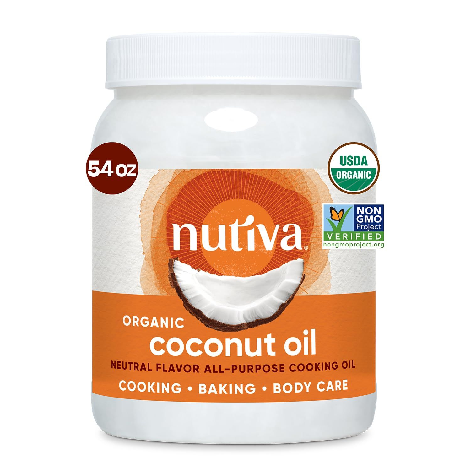 Nutiva Organic Steam-Refined Coconut Oil, 54 Fl Oz, USDA Organic, Non-GMO, Vegan, Keto, Paleo, Neutral Flavor and Aroma for Cooking &amp; Natural Moisturizer for Skin and Hair