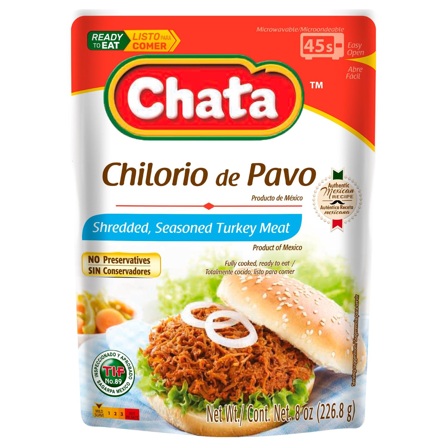 Chata Turkey Chilorio Seasoned Shredded Turkey Chilorio de Pavo Pouch 8 ounces | Pack of 6