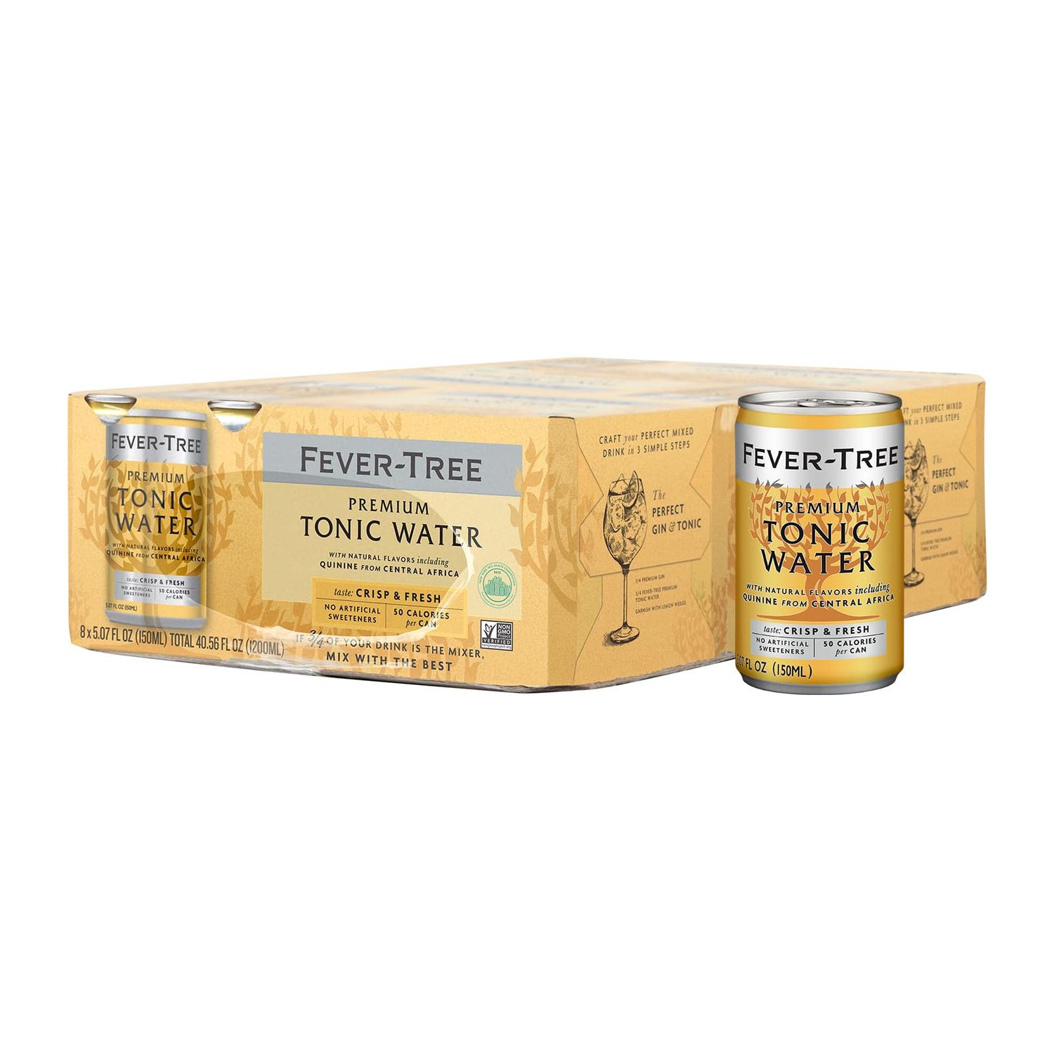 Fever Tree Tonic Water - Premium Quality Mixer - Refreshing Beverage for Cocktails &amp; Mocktails. Naturally Sourced Ingredients, No Artificial Sweeteners or Colors - 150 ML Cans - Pack of 24