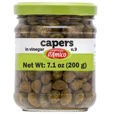 Capers, #9, Premium Quality Italian Capers in Brine, Jar, 7.1 oz (200g), Product of Italy, Fratelli D&#39;Amico