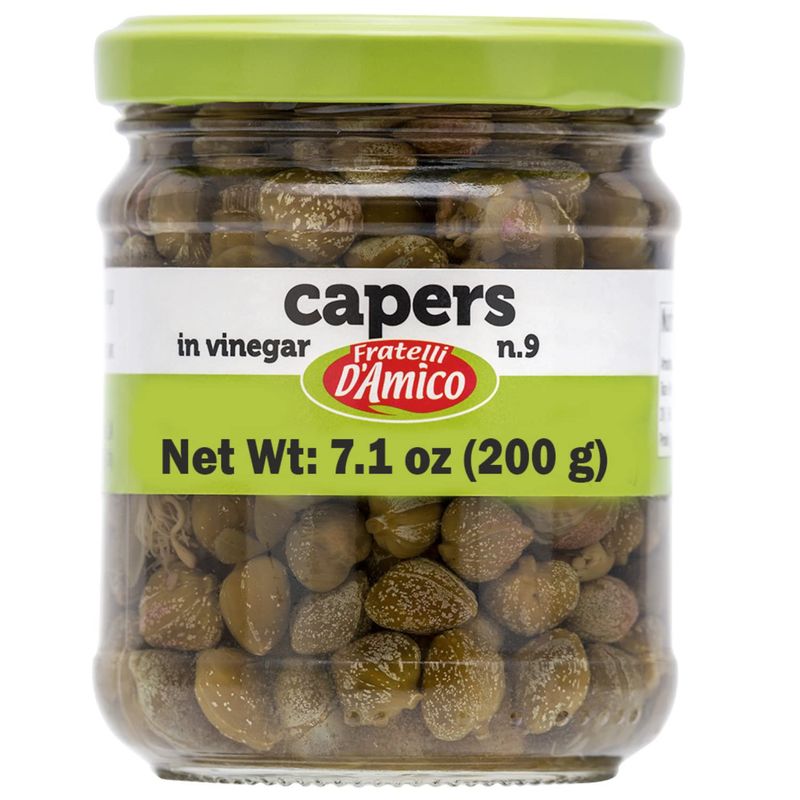 Capers, #9, Premium Quality Italian Capers in Brine, Jar, 7.1 oz (200g), Product of Italy, Fratelli D&#39;Amico