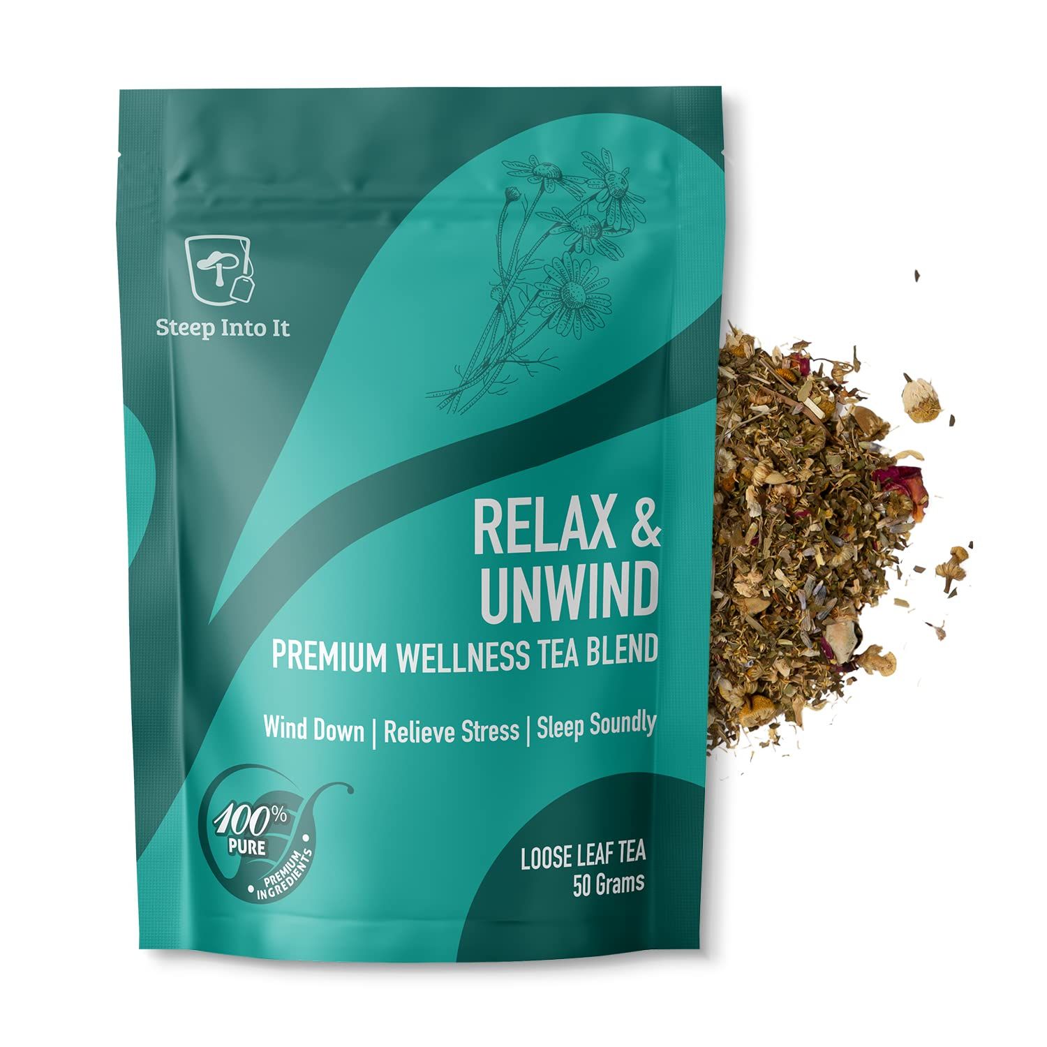 Organic Chamomile Tea - Calming Herbal Sleep Tea with Passion Flower, Spearmint, Lemon Balm and Lavender - Non-GMO Mint Tea - Relax &amp; Unwind by Steep Into It (1.7 Ounce)