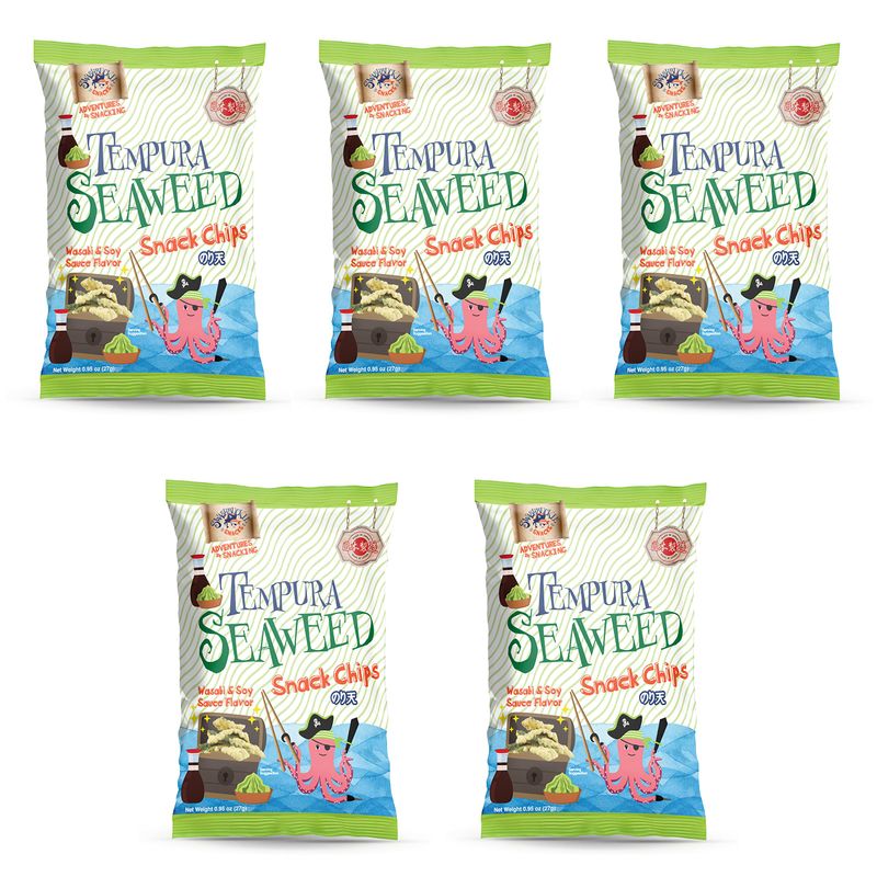 Swashbuckle Snacks Crispy Tempura Seaweed Snack Chips Wasabi and Soy Sauce Flavor 0.95oz (27g) - 5 pack, Made in Japan, Otsumami