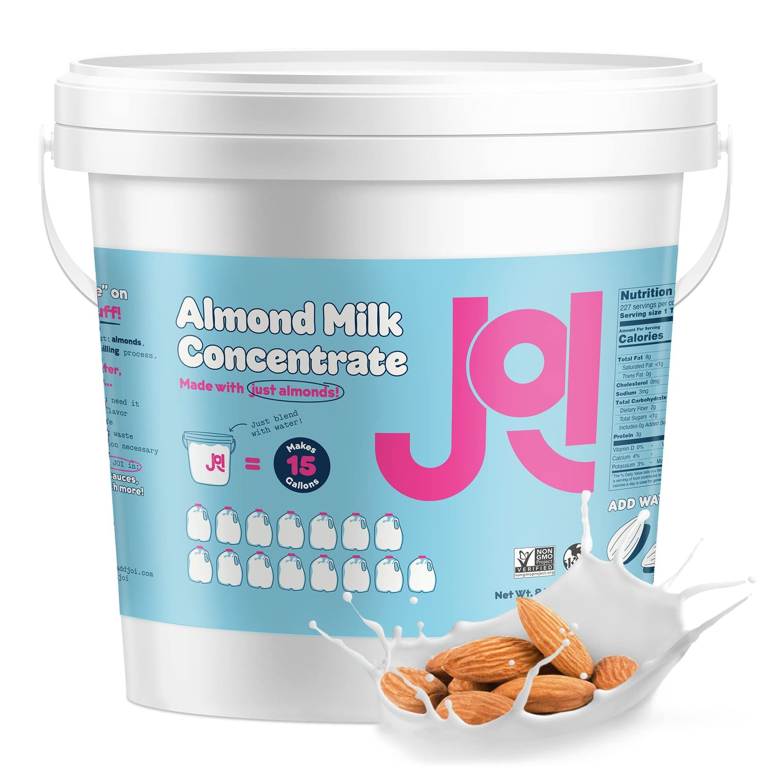 Almond Milk Unsweetened Plain Concentrate by JOI - 60 Quarts - Vegan, Kosher, Shelf Stable, Keto-Friendly, Dairy Free, &amp; Fat Free Milk - Almond Milk Powder Substitute, Coffee &amp; Plant Milk Creamer