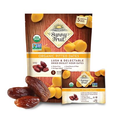 Sunny Fruit Organic Dried Pitted Deglet Nour Dates - 1 Bag (5 Individual Portion Packs) | Healthy, Convenient Superfood Snack Packs | ORGANIC, NON-GMO, HALAL, KOSHER, NO PRESERVATIVES, NO SUGAR ADDED Sunny Fruit Organic Dried Pitted Deglet Nour Dates - 1 Bag (5 Individual Portion Packs) | Healthy, Convenient Superfood Snack Packs | ORGANIC, NON-GMO, HALAL, KOSHER, NO PRESERVATIVES, NO SUGAR ADDED