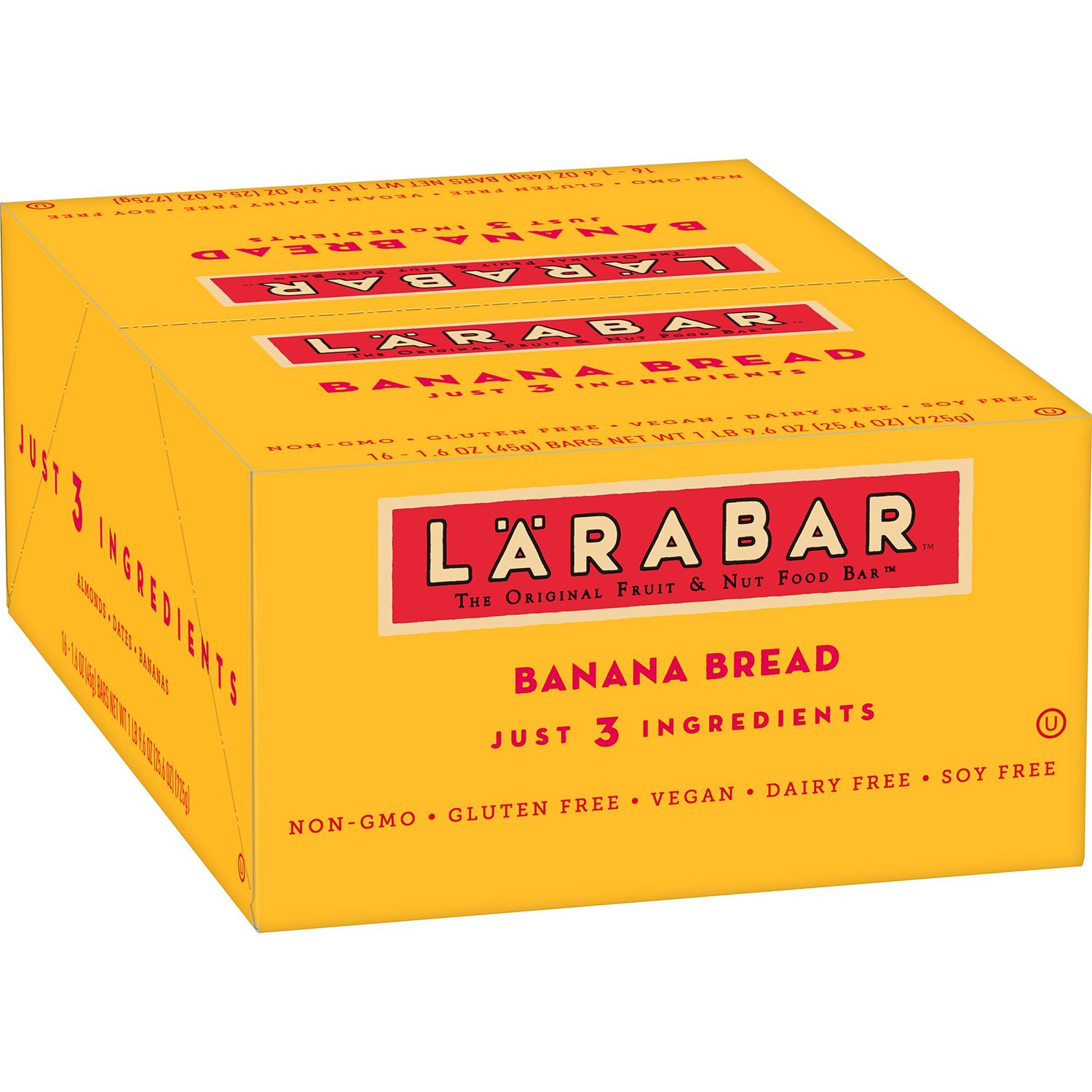 LRABAR Gluten Free Bar, Banana Bread, 1.6 oz Bars (16 Count), Whole Food Gluten Free Bars, Dairy Free Snacks