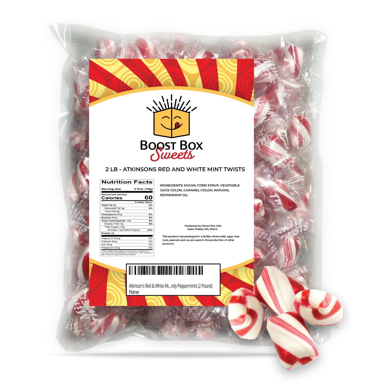 Atkinson&#39;s Red &amp; White Mint Twists Individually Wrapped Hard Candy Peppermints (2 Pound)