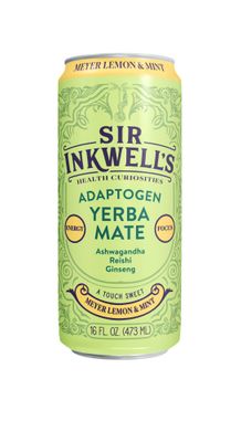 SIR INKWELL'S Adaptogen Yerba Mate Tea | Healthful Energy 150 mg Organic Caffeine | 300mg Ashwagandha Reishi Ginseng | Immunity Stress Support | Non-GMO Vegan | Meyer Lemon & Mint 16oz 12pk