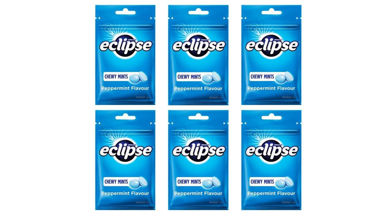 Peppermint Eclipse Chewy Mints 6 Pack - Refreshing Peppermint Flavor Powerful Fresh Breath Cooling Candy 1.6 Oz each (Peppermint, Pack of 6)