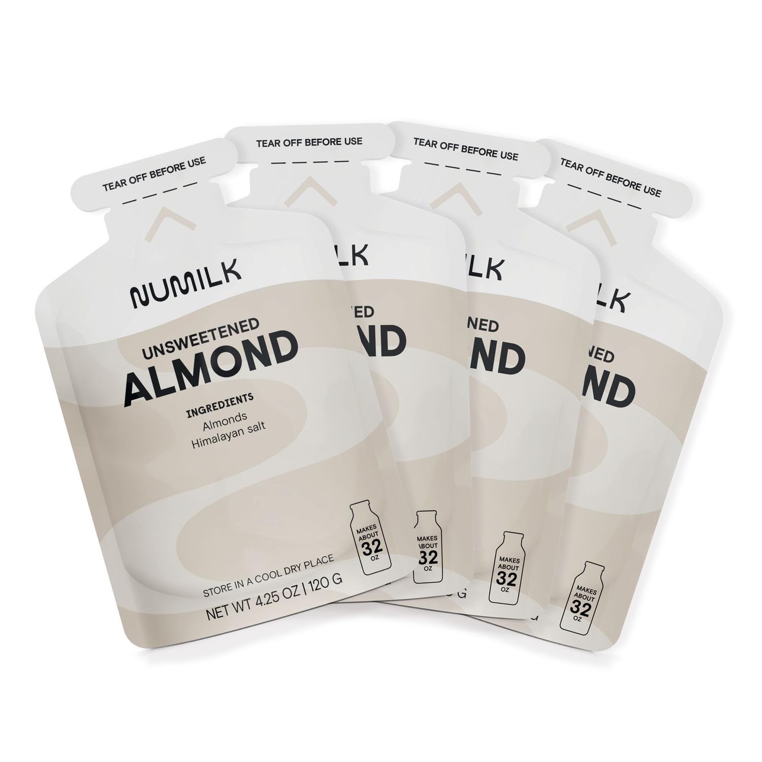 Numilk Pouches 4-Pack - Unsweetened Almond - Creamy Plant-Based Milk in Seconds - Easy-to-Use with the Numilk Nut Milk Maker Machine - Dairy Free Milk Beverage - One Pouch Makes 32oz