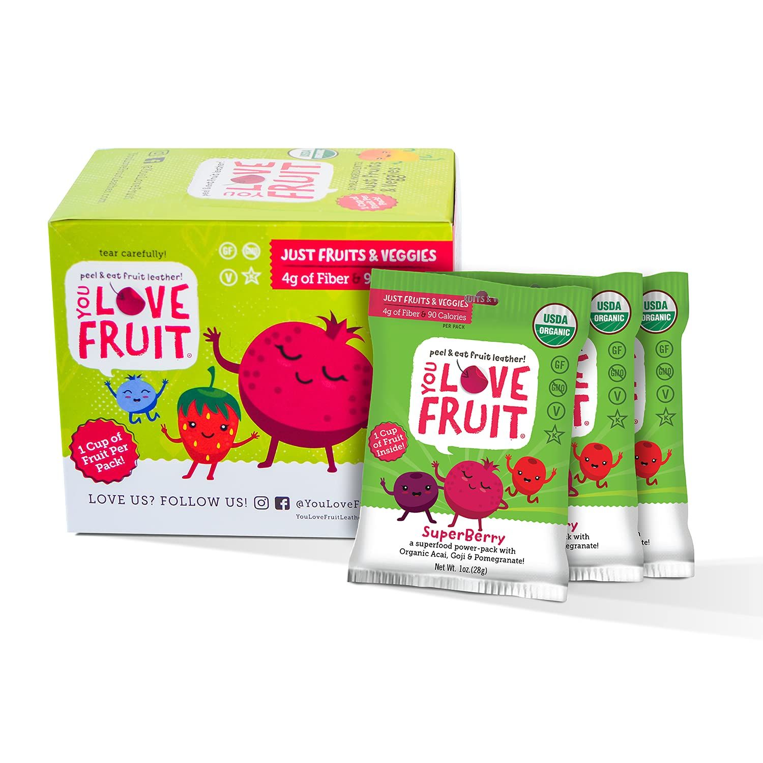 YOU LOVE FRUIT  SUPERBERRY All Natural Fruit Snacks Healthy Snack Pack Real Fruit Gluten Free Non GMO Vegan Fiber packed Low Fat Kosher Variety Pack Great For Adding To Gift Box 10 oz Pack of 12