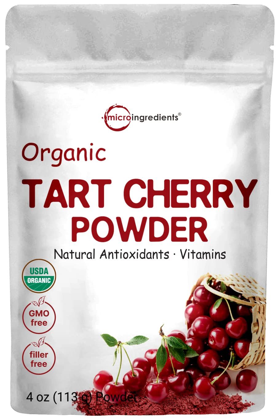 Organic Tart Cherry Powder, 4oz | 100% Natural Fruit Powder | US Grown Tart Cherries Source | No Sugar &amp; Additives | Great Flavor for Drinks, Smoothie, &amp; Beverages | Non-GMO &amp; Vegan Friendly