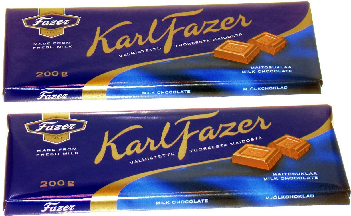 TWO FAZER MILK CHOCOLATE 200g Bars Made in Finland by Fazer Chocolates