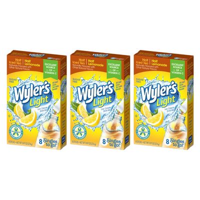 Wyler&#39;s Light Singles To Go Powder Packets, Water Drink Mix, Half Iced Tea &amp; Half Lemonade, 8 Packets per Box (Pack of 3)