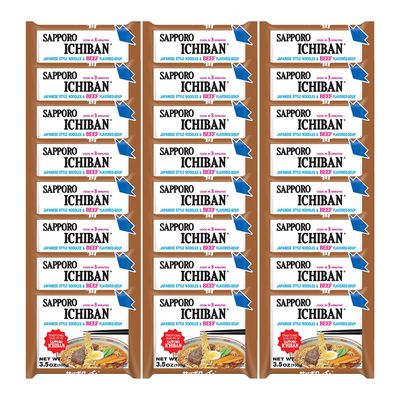 [SAPPORO ICHIBAN] Ramen Noodles, Beef Flavor, No. 1 Tasting Japanese Instant Noodles (3.5 Oz. x 24 packs) | 24 Pack Case