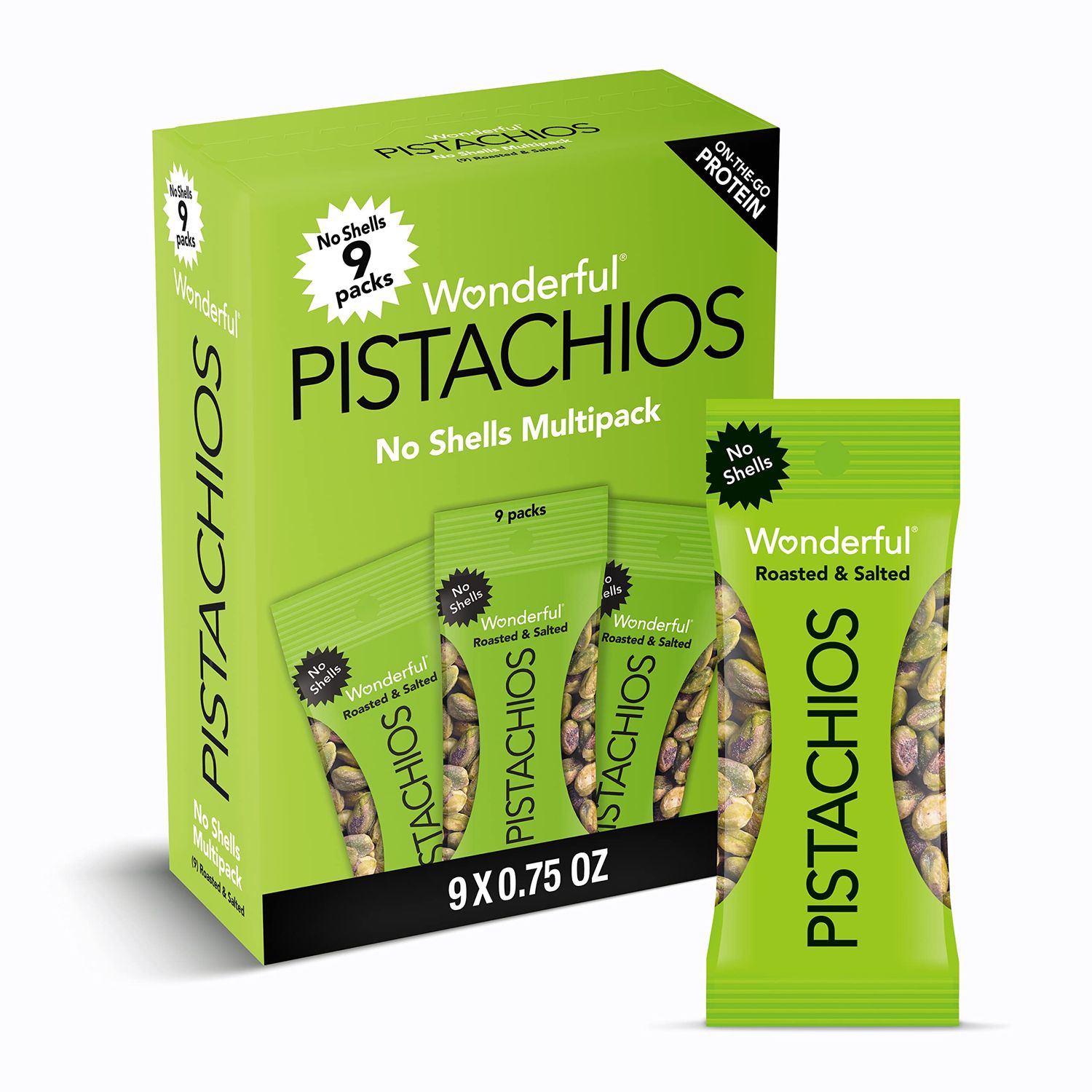 Wonderful Pistachios No Shells, Roasted &amp; Salted Nuts, 0.75 Ounce Bag (Pack of 9), Protein Snacks, Gluten Free, On-the-Go, Individually Wrapped Healthy Snacks