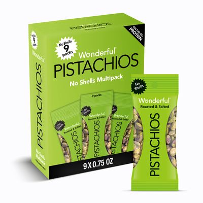 Wonderful Pistachios No Shells, Roasted &amp; Salted Nuts, 0.75 Ounce Bag (Pack of 9), Protein Snacks, Gluten Free, On-the-Go, Individually Wrapped Healthy Snacks