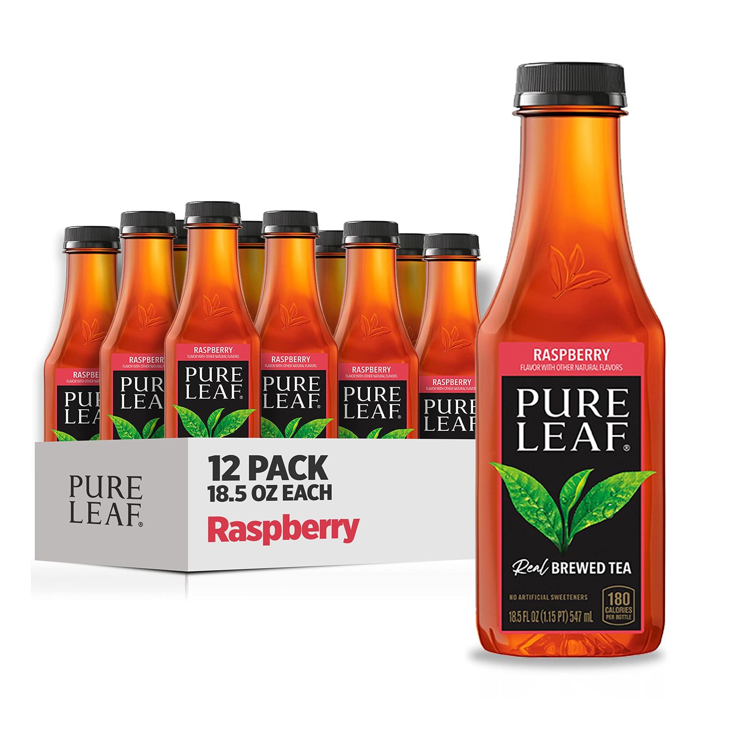 Pure Leaf Iced Tea, Raspberry, Real Brewed Tea, 18.5 Fl Oz Bottles (Pack of 12)
