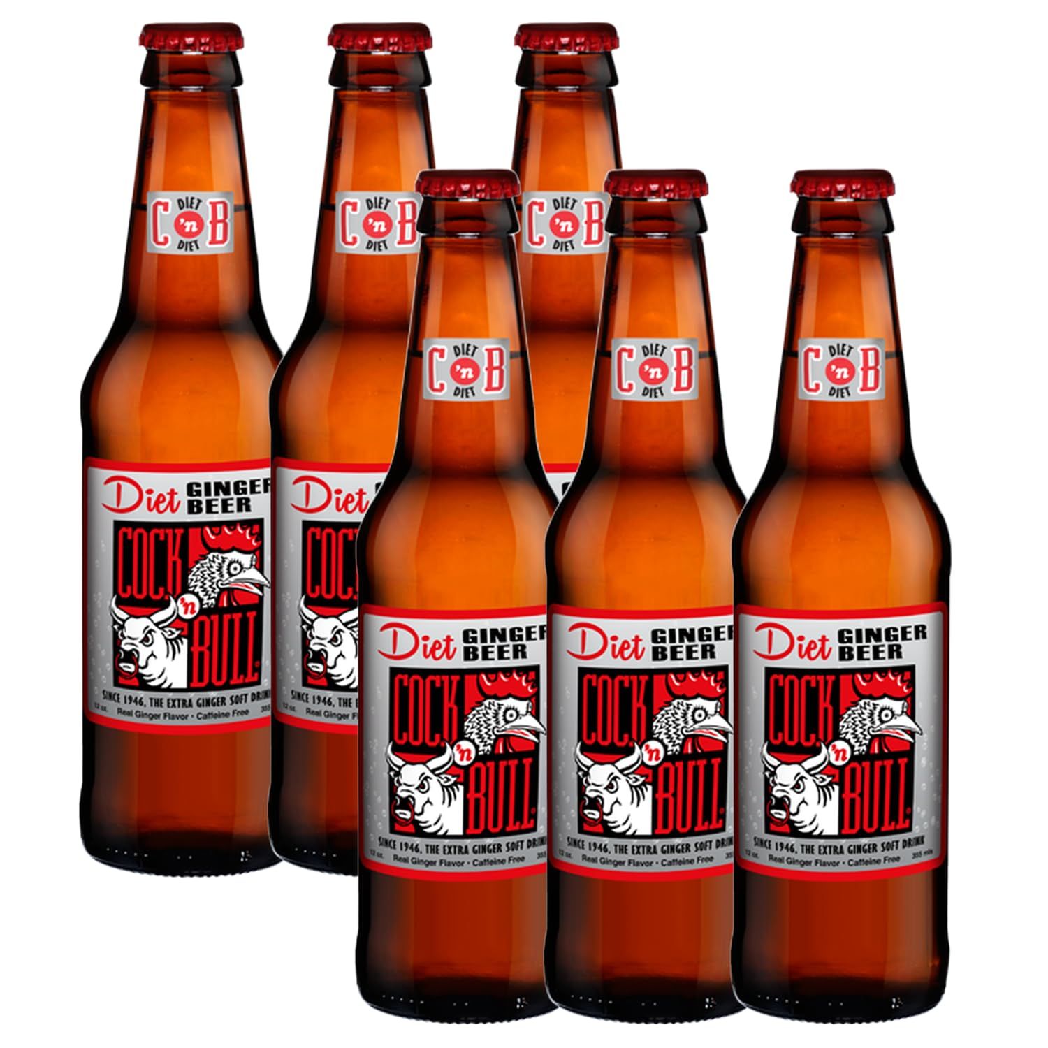 Cock n Bull Diet Ginger Beer 6 Pack 12oz Soda Bottles - Ideal Mixer for Cocktails, Mocktails, and Bartenders - Premium Quality for Perfect Mixed Drinks - Refreshing Fla-vor Profile- Made In USA