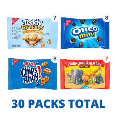 Nabisco Team Favorites Variety Pack, OREO Mini, CHIPS AHOY! Mini, Teddy Grahams Honey &amp; Barnum's Animal Crackers, 30 Snack Packs