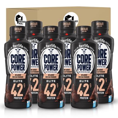 Core Chocolate Power Elite Failrlife High Protein Shakes (42 Grams) 14 Oz. 6 pack in The Award Box Packaging