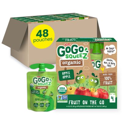GoGo squeeZ Fruit &amp; veggieZ Applesauce and Puree Variety Pack, Boulder Berry and Zippin&#39; Pear, 3.2 oz (Pack of 12), Unsweetened Snacks for Kids, BPA Free Pouches