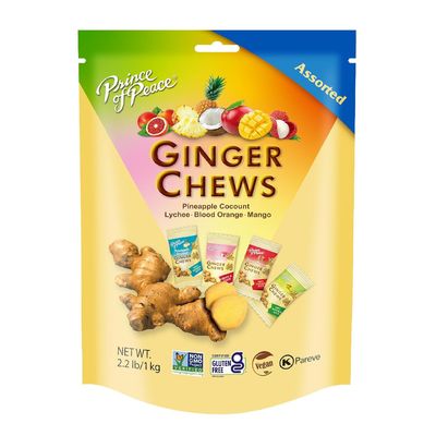Prince of Peace Ginger Chews Assorted Flavors Mango Blood Orange Pineapple Coconut Lychee Candied Ginger  Candy Pack  Ginger Chews Candy  Gluten Free Individually Wrapped Healthy Candy 22Lb1kg
