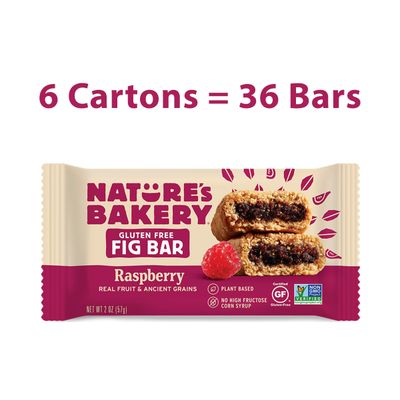 Natures Bakery Gluten Free Fig Bars, Raspberry, Real Fruit, Vegan, Non-GMO, Snack bar, 6 boxes with 6 twin packs (36 twin packs)
