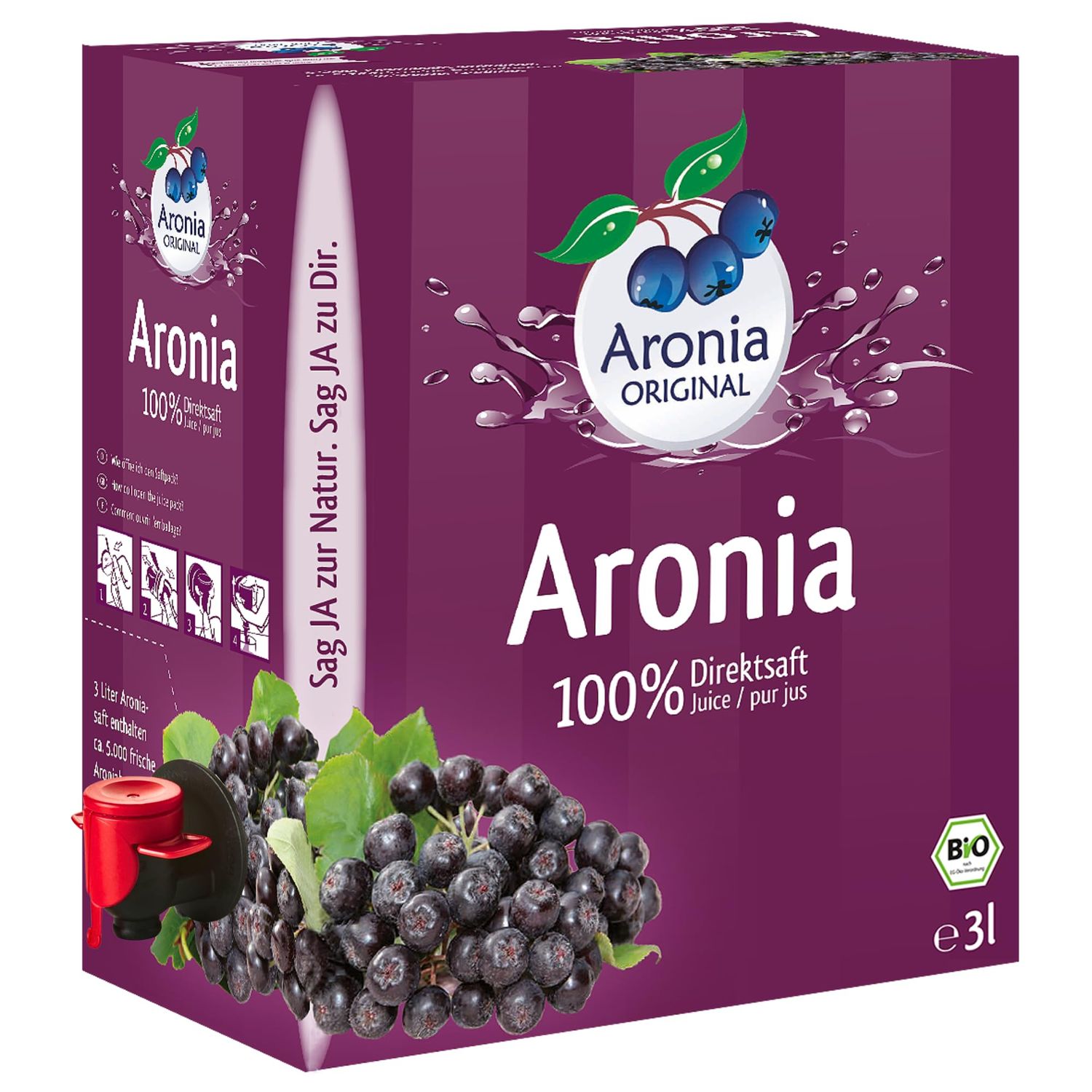 Aronia ORIGINAL Organic Aronia Berry Juice Box 101.4 Fl Oz | 100% Pure Aronia Fruit Juice, No Added Sugar, Not From Concentrate | Vegan, Organic, Non GMO Black Chokeberry (Aronia Berries)