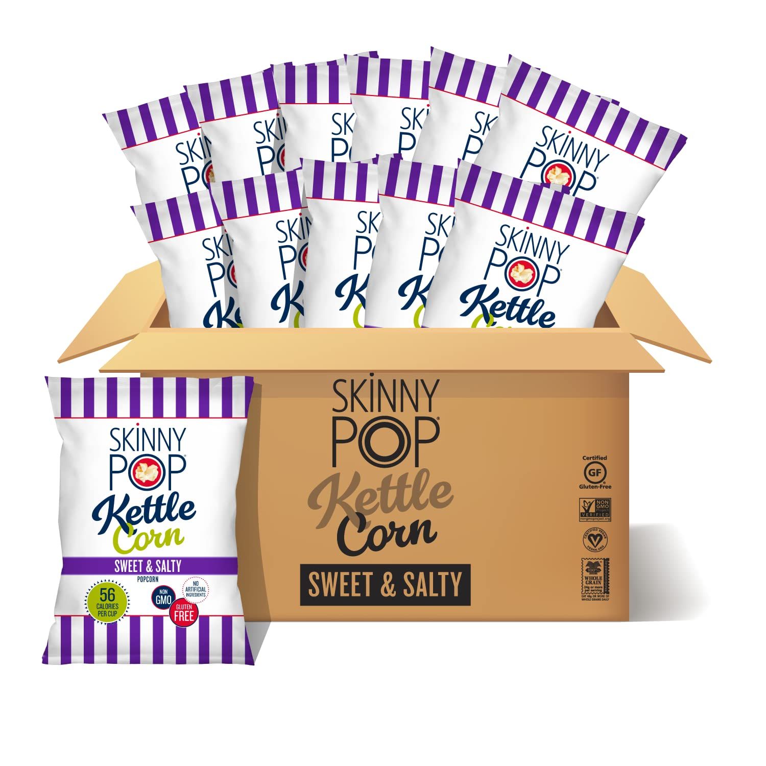 SkinnyPop Sweet &amp; Salty Kettle Popcorn, Gluten Free, Non-GMO, Healthy Popcorn Snacks, Skinny Pop, 5.3 Oz Grocery Size Bags (Pack of 12)