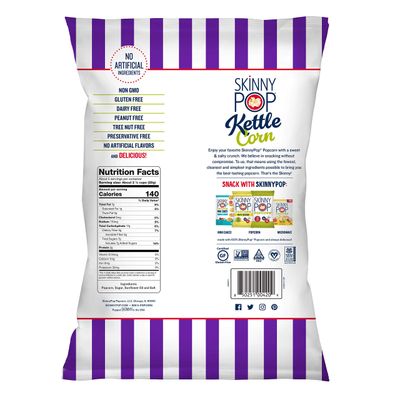 SkinnyPop Sweet &amp; Salty Kettle Popcorn, Gluten Free, Non-GMO, Healthy Popcorn Snacks, Skinny Pop, 5.3 Oz Grocery Size Bags (Pack of 12)
